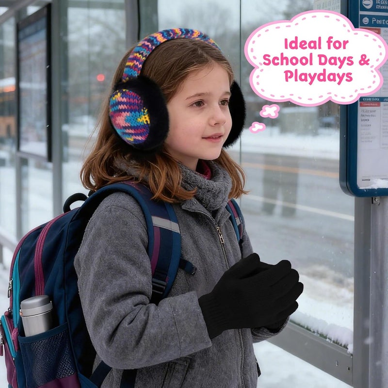 SEDUXI Kids Winter Ear Muffs with Gloves Set - Plush Knit Earmuffs & Mittens, Adjustable Soft Ear Warmers for Boys Girls 3-16 Years - Image 5